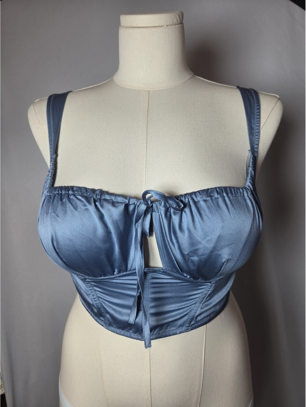 Victoria’s Secret Satin Corset Top L NWT Faded Denim Blue Tie Front Longline